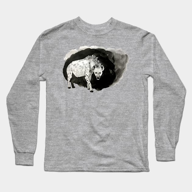 Fierce Hyena Ink Drawing Long Sleeve T-Shirt by Ciarabarsotti